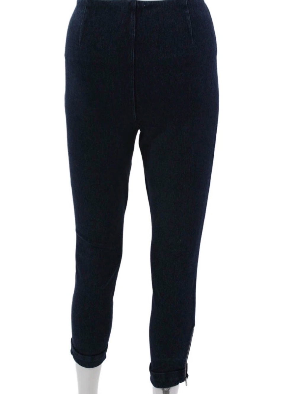 Lysse Dark Wash Denim Blue High Waisted Ankle Length Leggings With Zippers